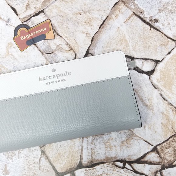 Staci Colorblock Large Slim Bifold Wallet in Nimbus Grey White Multi Kate Spade - Picture 5 of 7